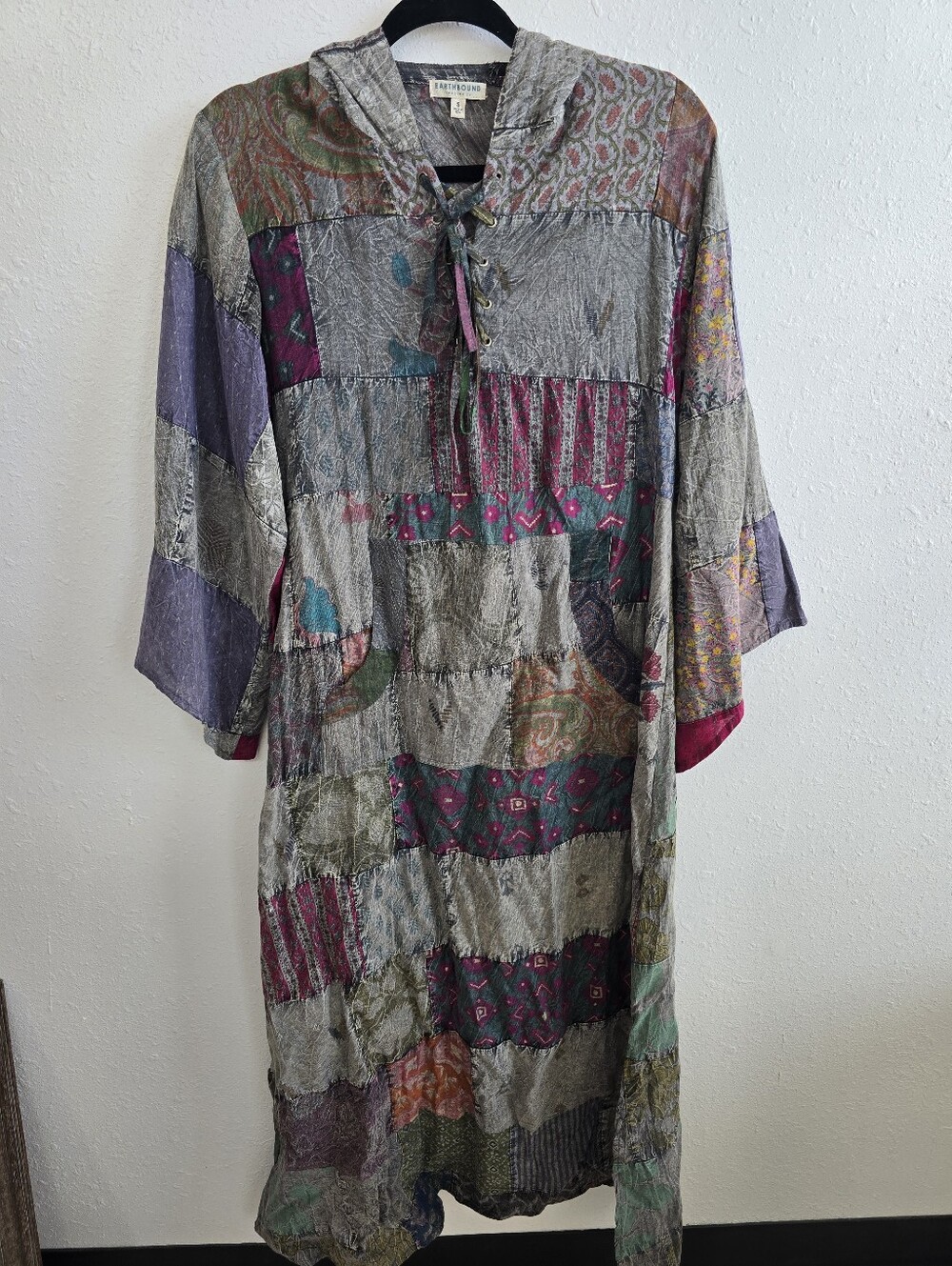 Earthbound Patchwork Maxi Dress in Gray with Jewel Tones Quilted Sz Small - Picture 2 of 10